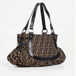 Fendi Zucca Leopard Shoulder Bag Authentic
